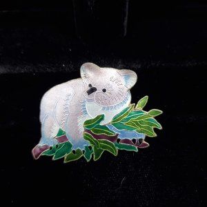 Vintage Zarah Co. Sterling Silver Enamel Koala Bear Brooch Pin